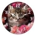 thumbnail image 1 of Non-Ticking Silent Wall Clocks Battery Operated Personalized Decor Clock for Living Room,Bedroom-Fluffy Kitten Surrounded By Pink And Red Roses(10inch), 1 of 4