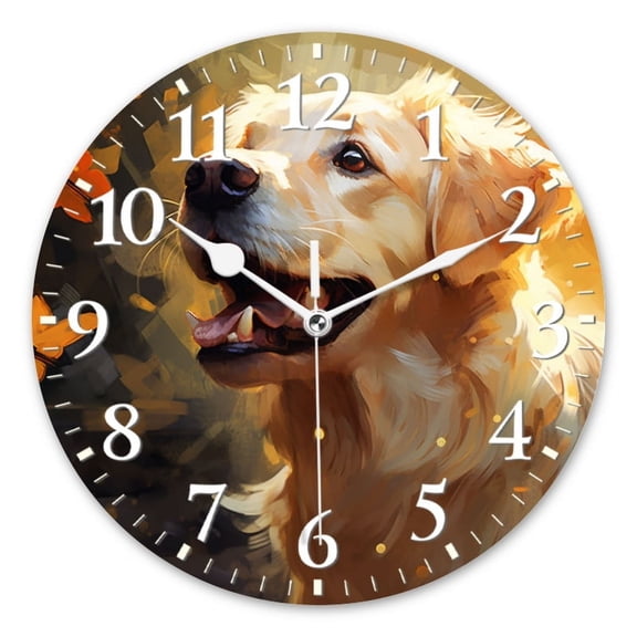 Non-Ticking Silent Wall Clocks Battery Operated Personalized Decor Clock for Living Room,Bedroom-Golden Retriever With Happy Face And Butterflies Flying Around(10inch)
