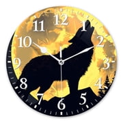 Non-Ticking Silent Wall Clocks Battery Operated Personalized Decor Clock for Living Room,Bedroom-Howling Wolf Silhouette Against The Backdrop Of Yellow Moon10inch