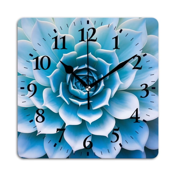 Non-Ticking Silent Wall Clocks Battery Operated Personalized Decor Clock for Living Room,Bedroom-Light Blue Succulent Flower Showcasing Intricate Petals(10inch)