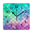 thumbnail image 1 of Square Wall Clock,Mermaid Scales Pattern With Rainbow Pastel Colors And Watercolor Style,Silent Non-Ticking Wall Clock Decor for Home Office Kitchen Living Room Bedroom(10inch), 1 of 4
