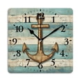 thumbnail image 1 of Non-Ticking Silent Wall Clocks Battery Operated Personalized Decor Clock for Living Room,Bedroom-Rustic Wooden Anchor On Weathered Blue And White Striped Background(16inch), 1 of 4