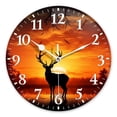 thumbnail image 1 of Non-Ticking Silent Wall Clocks Battery Operated Personalized Decor Clock for Living Room,Bedroom-Silhouette Of Deer Against Sunset, With Forest Lake(12inch), 1 of 4