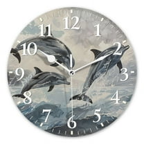 Non-Ticking Silent Wall Clocks Battery Operated Personalized Decor Clock for Living Room,Bedroom-Watercolor Painting Of Dolphins Jumping Out Of The Water(10inch)