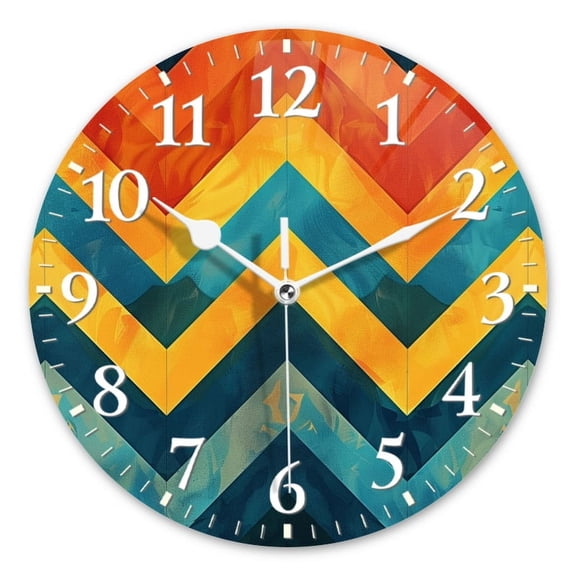 Non-Ticking Silent Wall Clocks Battery Operated Personalized Decor Clock for Bathroom,Office-Abstract Chevron Pattern With Orange(10inch)