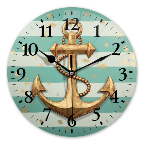 Non-Ticking Silent Wall Clocks Battery Operated Personalized Decor Clock for Bathroom,Office-Anchor On Striped In Light Blue(14inch)