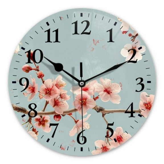 Non-Ticking Silent Wall Clocks Battery Operated Personalized Decor Clock for Bathroom,Office-Beautiful Pink Cherry Blossoms In Full Bloom（12inch）