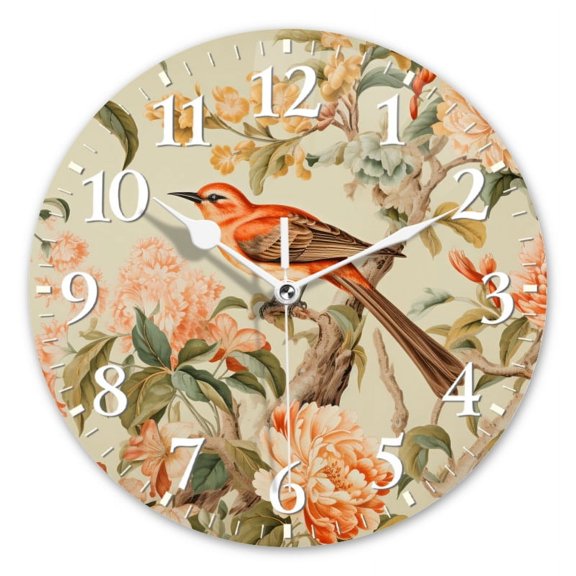 Non-Ticking Silent Wall Clocks Battery Operated Personalized Decor Clock for Bathroom,Office-Bird In The Style Of Chinoiserie(12inch)