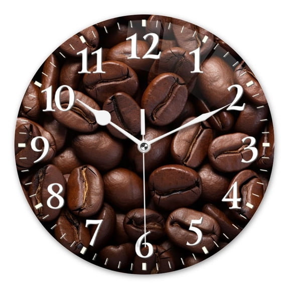 Non-Ticking Silent Wall Clocks Battery Operated Personalized Decor Clock for Bathroom,Office-Coffee Beans Background（14inch）