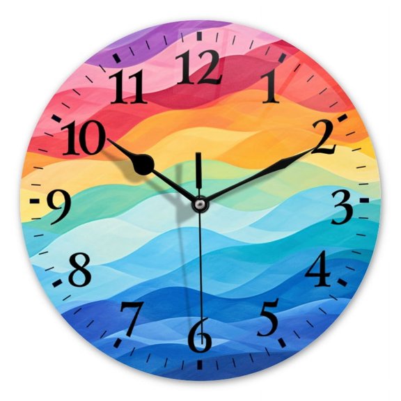 Non-Ticking Silent Wall Clocks Battery Operated Personalized Decor Clock for Bathroom,Office-Colorful Wavy Pattern With Rainbow Of Colors（14inch）
