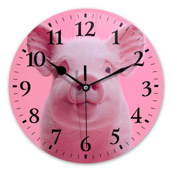 Non-Ticking Silent Wall Clocks Battery Operated Personalized Decor Clock for Bathroom,Office-Cute Pink Piglet With Smiling(12inch)