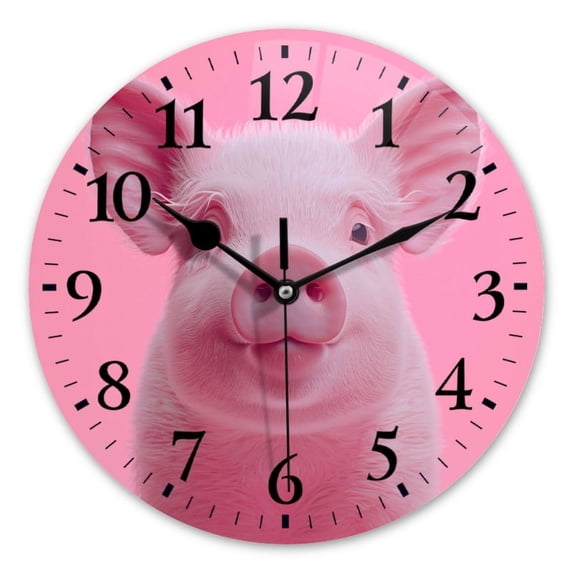 Non-Ticking Silent Wall Clocks Battery Operated Personalized Decor Clock for Bathroom,Office-Cute Pink Piglet With Smiling(16inch)
