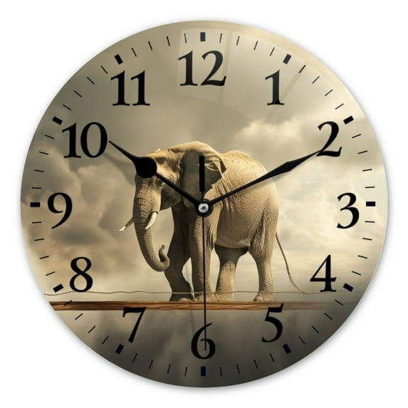 Non-Ticking Silent Wall Clocks Battery Operated Personalized Decor Clock for Bathroom,Office-Elephant Walking On Rope(10inch)
