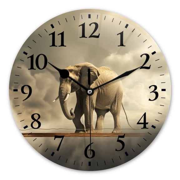 Non-Ticking Silent Wall Clocks Battery Operated Personalized Decor Clock for Bathroom,Office-Elephant Walking On Rope(10inch)