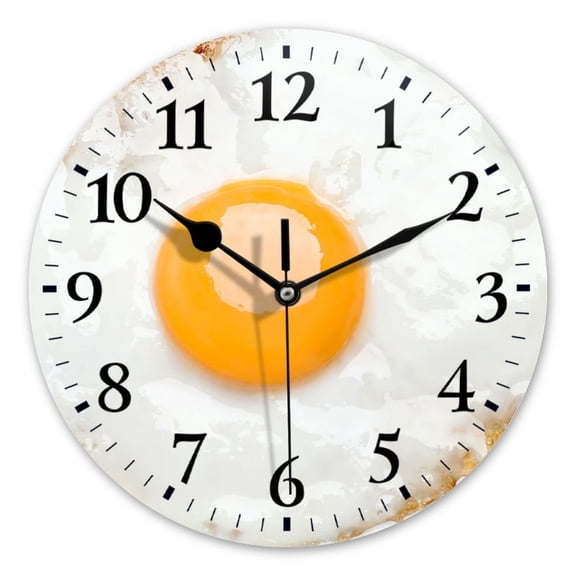 Non-Ticking Silent Wall Clocks Battery Operated Personalized Decor Clock for Bathroom,Office-Fried Soft-Boiled Eggs（14inch）