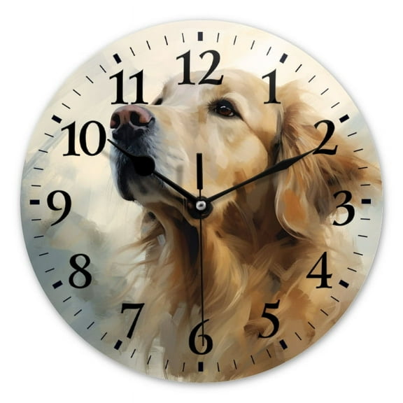 Non-Ticking Silent Wall Clocks Battery Operated Personalized Decor Clock for Bathroom,Office-Golden Retriever With Soft And Gentle Light（12inch）