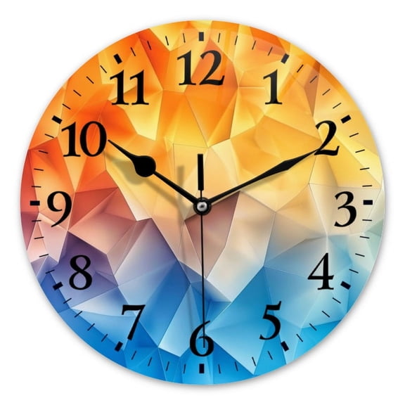Non-Ticking Silent Wall Clocks Battery Operated Personalized Decor Clock for Bathroom,Office-Gradient Of Blue And Yellow Polygon（12inch）