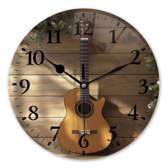 Non-Ticking Silent Wall Clocks Battery Operated Personalized Decor Clock for Bathroom,Office-Guitar Sitting On Shelf（10inch）
