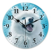 Non-Ticking Silent Wall Clocks Battery Operated Personalized Decor Clock for Bathroom,Office-Happy American Spitz Dog On Blue Sky（10inch）