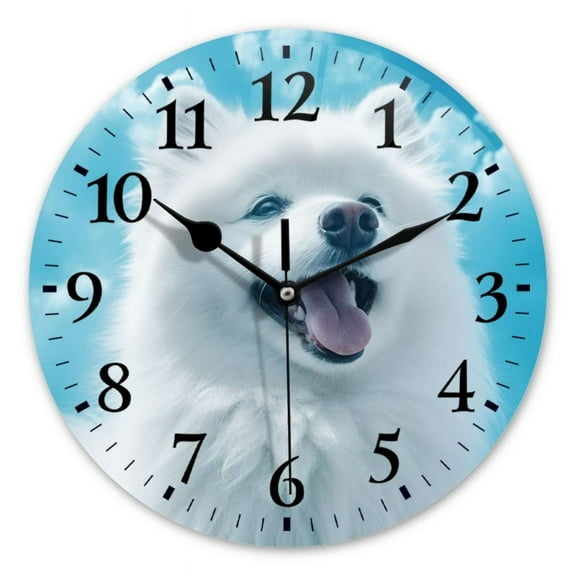 Non-Ticking Silent Wall Clocks Battery Operated Personalized Decor Clock for Bathroom,Office-Happy American Spitz Dog On Blue Sky（10inch）