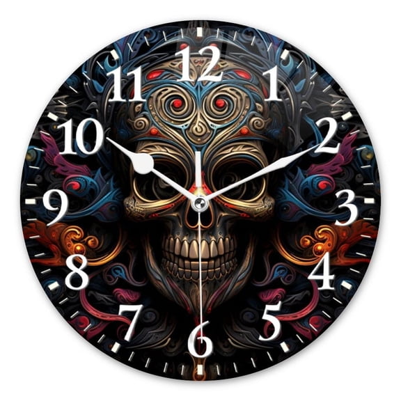 Non-Ticking Silent Wall Clocks Battery Operated Personalized Decor Clock for Bathroom,Office-Illustration Of Skull In Dark Fantasy Style（10inch）