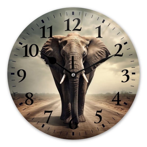 Non-Ticking Silent Wall Clocks Battery Operated Personalized Decor Clock for Bathroom,Office-Majestic Elephant Standing On Empty Road（10inch）