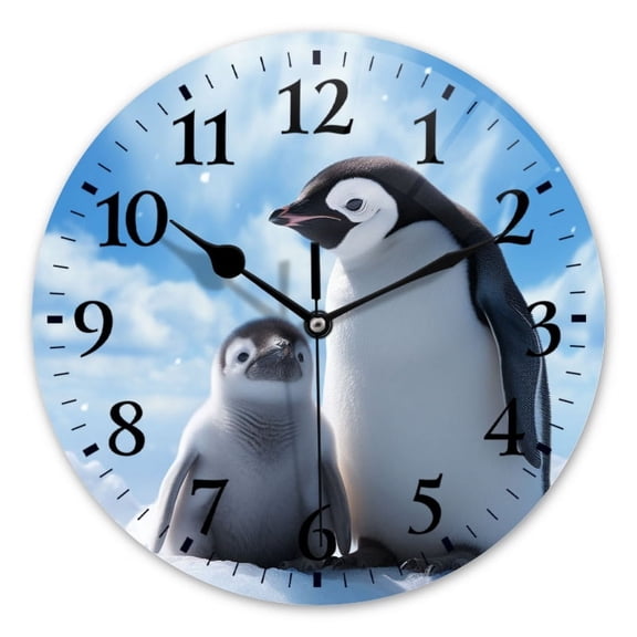 Non-Ticking Silent Wall Clocks Battery Operated Personalized Decor Clock for Bathroom,Office-Penguin Chick On Snow With Blue Sky And Cloud(12inch)