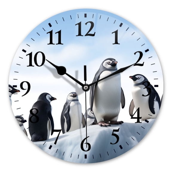 Non-Ticking Silent Wall Clocks Battery Operated Personalized Decor Clock for Bathroom,Office-Penguins On The Ice In The Style Of Pixar（12inch）