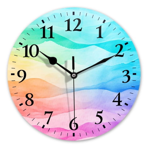 Non-Ticking Silent Wall Clocks Battery Operated Personalized Decor Clock for Bathroom,Office-Watercolor Soft Pastel Colors And Wavy Patterns（10inch）