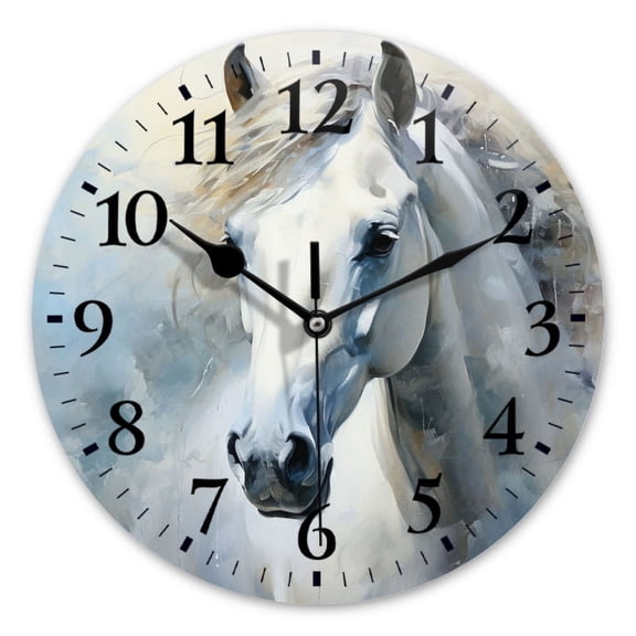 Non-Ticking Silent Wall Clocks Battery Operated Personalized Decor Clock for Bathroom,Office-White Horse'S With A Flowing Mane(12inch)