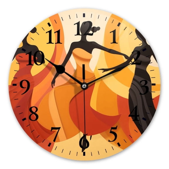 Non-Ticking Silent Wall Clocks Battery Operated Personalized Decor Clock for Bathroom,Office-Women Wearing Evening Dresses Dancing（14inch）