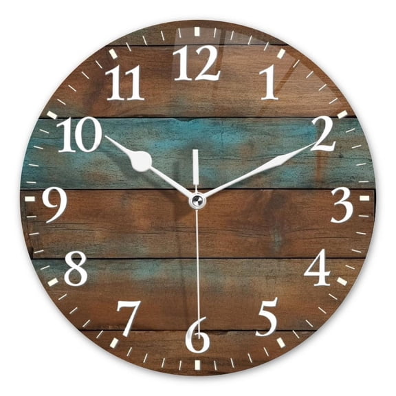 Non-Ticking Silent Wall Clocks Battery Operated Personalized Decor Clock for Bathroom,Office-Wooden Wall With Brown And Blue Colors(14inch)