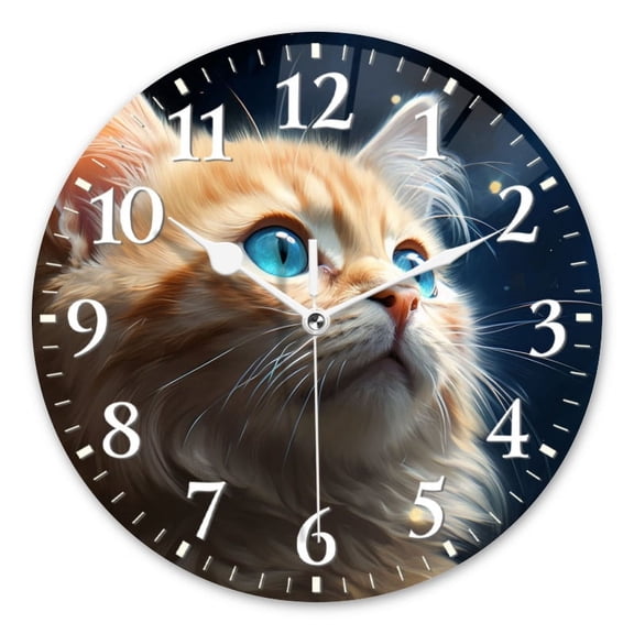 Non-Ticking Silent Wall Clocks Battery Operated Personalized Decor Clock for Living Room,Bedroom-Beautiful Fluffy Orange Cat With Blue Eyes(12inch)