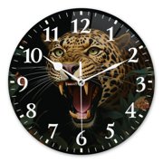 Non-Ticking Silent Wall Clocks Battery Operated Personalized Decor Clock for Living Room,Bedroom-Painting Of Angry Leopard In The Jungle10inch