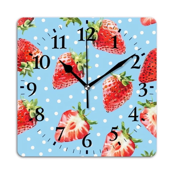 Non-Ticking Silent Wall Clocks Battery Operated Personalized Decor Clock for Living Room,Bedroom-Polka Dot Background With Strawberries(10inch)