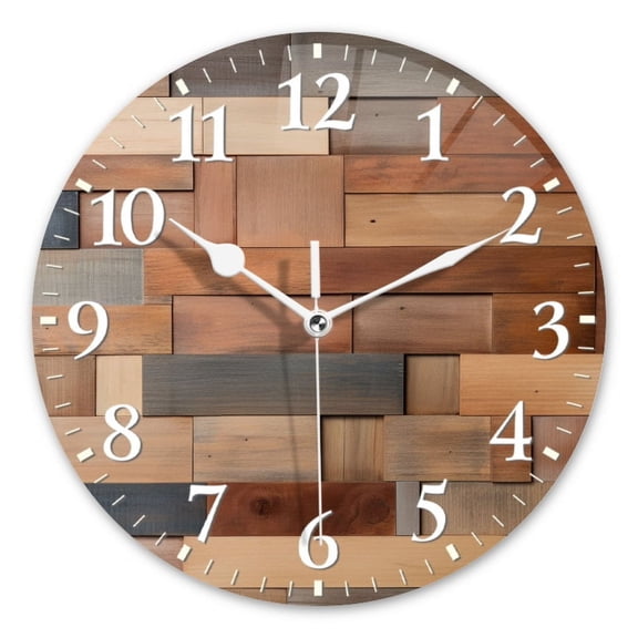 Non-Ticking Silent Wall Clocks Battery Operated Personalized Decor Clock for Living Room,Bedroom-Wall Made Of Different Wooden Blocks(10inch)