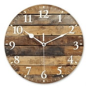 Non-Ticking Silent Wall Clocks Personalized Analog Round Clock Battery Operated Clocks Decorative for Kitchen,Office-Arafed Wood Planks With A Brown Stain Of Paint10inch