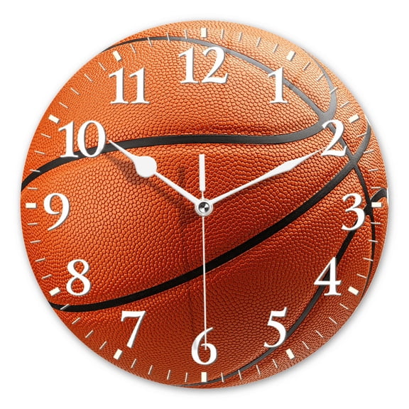 Non-Ticking Silent Wall Clocks Personalized Analog Round Clock Battery Operated Clocks Decorative for Kitchen,Office-Basketball Ball On White Background(10inch)