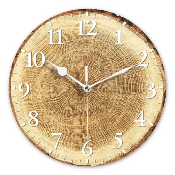 Round Wall Clock,Cross-Section Of Tree Trunk Revealing Growth Rings,Silent Non-Ticking Wall Clock Decor for Home Office Kitchen Living Room Bedroom(10inch)