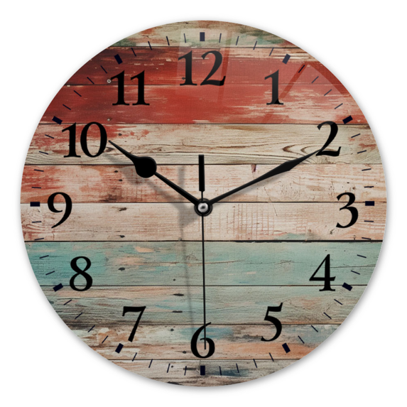 Non-Ticking Silent Wall Clocks Personalized Analog Round Clock Battery Operated Clocks Decorative for Kitchen,Office-Colorful Rustic Wooden With Distressed Wooden(14inch)