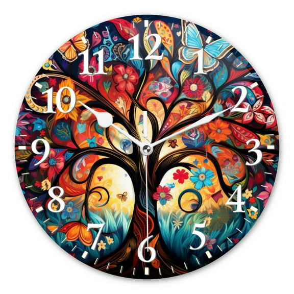 Non-Ticking Silent Wall Clocks Quartz Battery Operated Modern Wall Clocks Decorative for Living Room,Bedroom-Tree Of Life With Vibrant Colors(12inch)