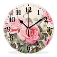 thumbnail image 1 of Non-Ticking Silent Wall Clocks with Quartz Movement,Battery Operated Analog Clock Modern Decor Clock for Home-Floral Pink Roses on White Beautiful(10inch), 1 of 4