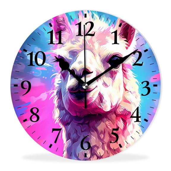 Non-Ticking Silent Wall Clocks with Quartz Movement,Battery Operated Analog Clock Modern Decor Clock for Home-Funny Portrait Of Alpaca Llama Painting(10inch)