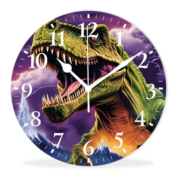 Non-Ticking Silent Wall Clocks with Quartz Movement,Battery Operated Analog Clock Modern Decor Clock for Home-Scary T-rex with its Mouth Open in the Cloud(10inch)