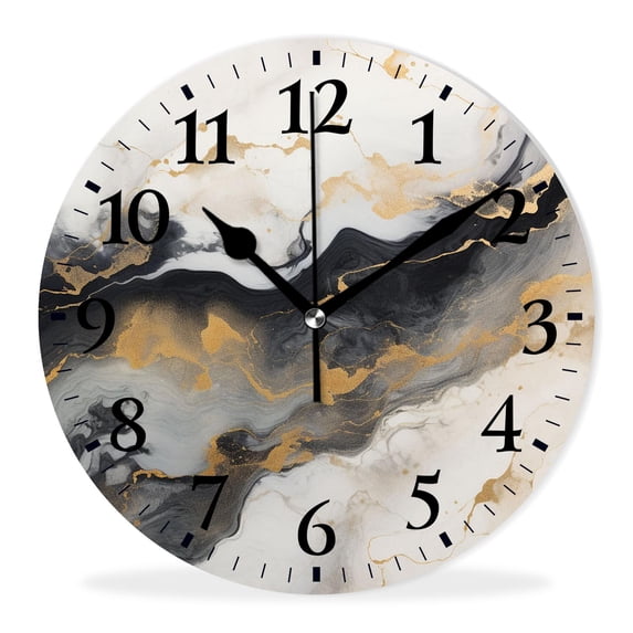 Non-Ticking Silent Wall Clocks with Quartz Movement,Battery Operated Analog Clock Modern Decor Clock for Home-Grey Swirl Blue Marble Exquisite(16inch)