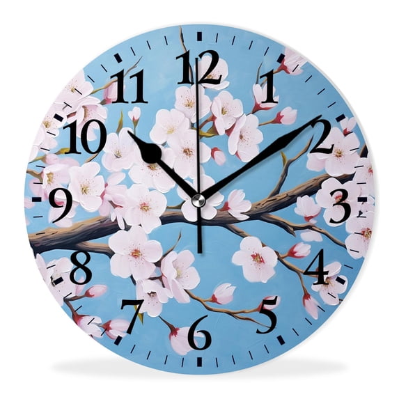 Non-Ticking Silent Wall Clocks with Quartz Movement,Battery Operated Analog Clock Modern Decor Clock for Home-Blooming Cherry Blossoms(14inch)