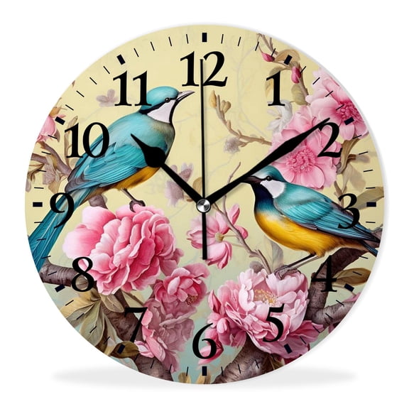 Non-Ticking Silent Wall Clocks with Quartz Movement,Battery Operated Analog Clock Modern Decor Clock for Home-Flowers and Birds Creative(10inch)