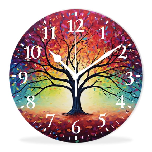 Non-Ticking Silent Wall Clocks with Quartz Movement,Battery Operated Analog Clock Modern Decor Clock for Home-Tree of Life Oil Painting(10inch)