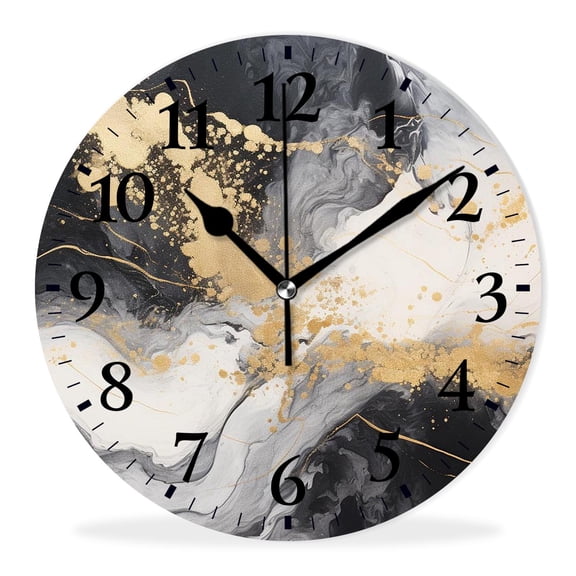 Non-Ticking Sweep Movement Wall Clock Battery Operated Analog Wall Clocks Decorative for Bedroom-Grey Swirl Blue Marble Exquisite(10inch)