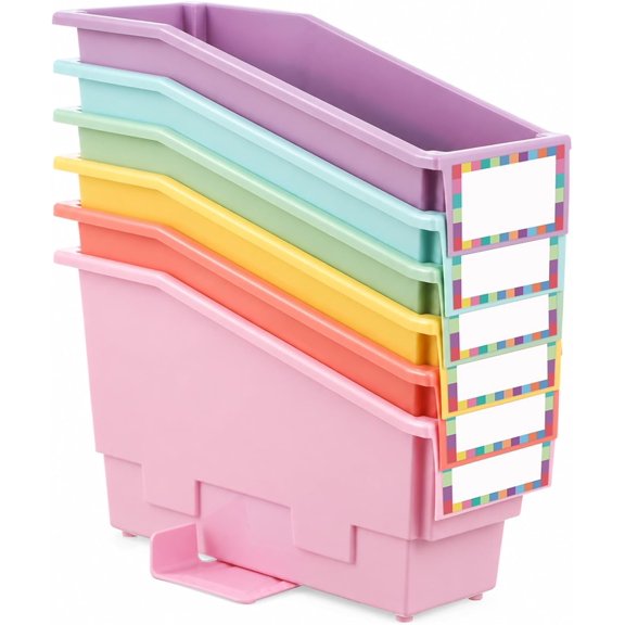 Non-Tip Book Bins with Stabilizer Wings Pastel 6 Pcs, Pastel